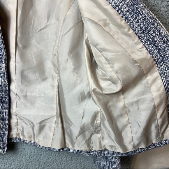 Pendleton Tweed Blazer Women's Size 10 Blue and Tan Zip Up Collarless - Picture 3 of 10